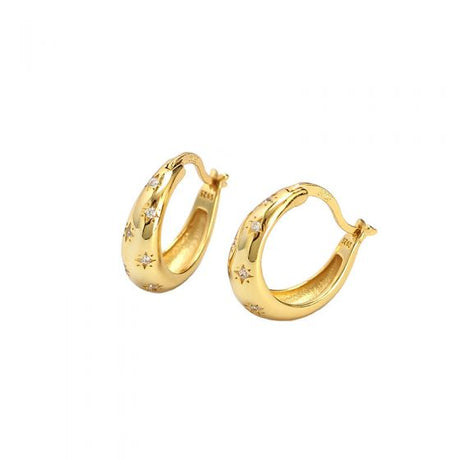 STARS TAPERED HOOPS 18K GOLD PLATE