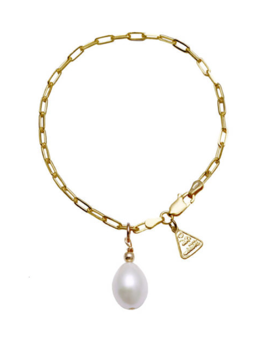 FINE CLIP CHAIN BRACELET WITH OVAL PEARL - GOLD