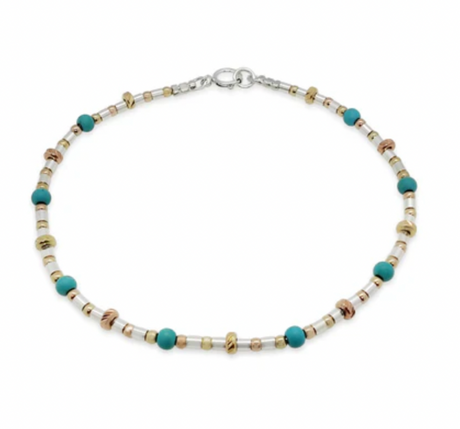 AMAZONITE BRACELET AND SILVER TUBED WITH 9CT GOLD