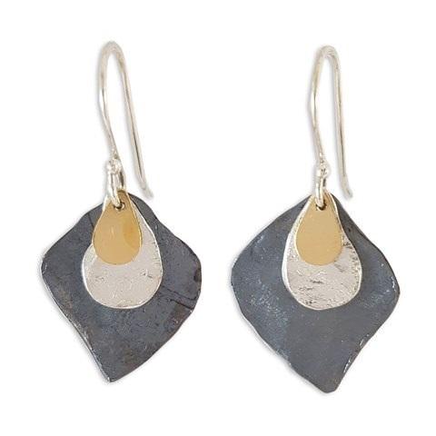 EARRINGS SILVER GOLD FILLED LAYERED LEAF SHAPE