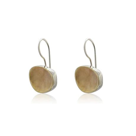 EARRINGS 9CT GOLD AND SILVER ROUND ABSTRACT OVAL