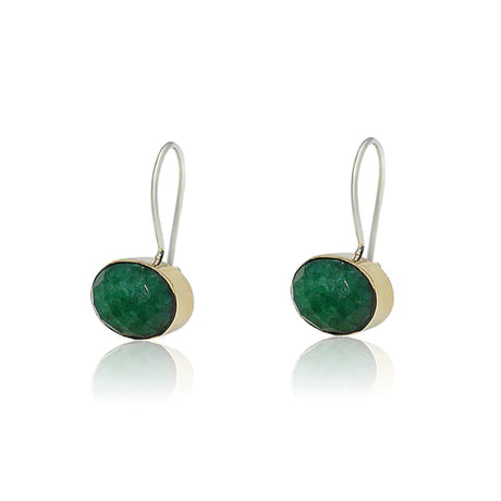 EARRINGS OVAL FIXED EMERALD 9CT GOLD