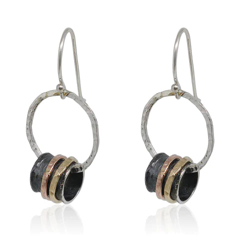 EARRINGS 9CT GOLD AND SILVER ROUND RINGS