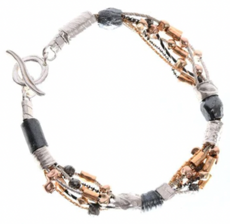 BRACELET SILVER WITH GOLD BALLS AND TUBES