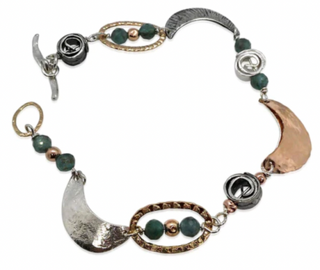 BRACELET AMAZONITE GOLD AND STERLING SILVER WITH MOON SHAPE