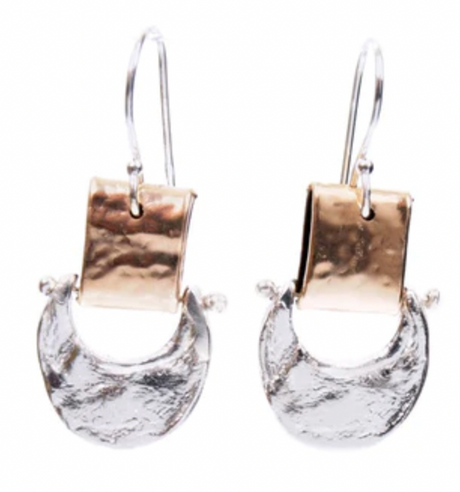 EARRINGS LITTLE SILVER PURSE AND GOLD SQUARE DROP