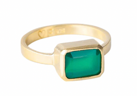 GREEN AGATE DECO RING - GOLD