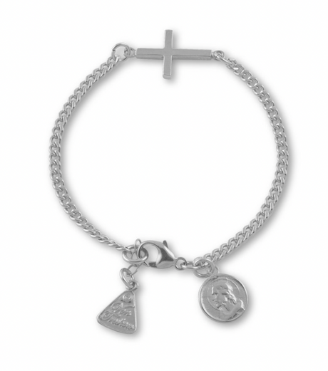 CURB CHAIN BRACELET WITH RELIGIOUS CHARMS - SILVER