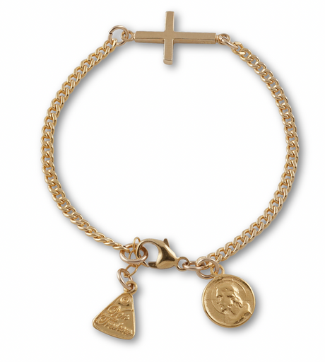 CURB CHAIN BRACELET WITH RELIGIOUS CHARMS - GOLD