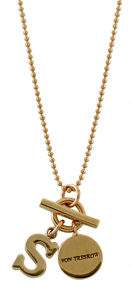 FINE BALL CHAIN NECKLACE WITH TOGGLE AND INITIAL - GOLD