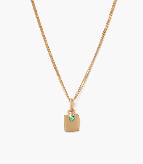 ENGRAVABLE BIRTHSTONE NECKLACE (EMERALD) - YELLOW GOLD PLATED