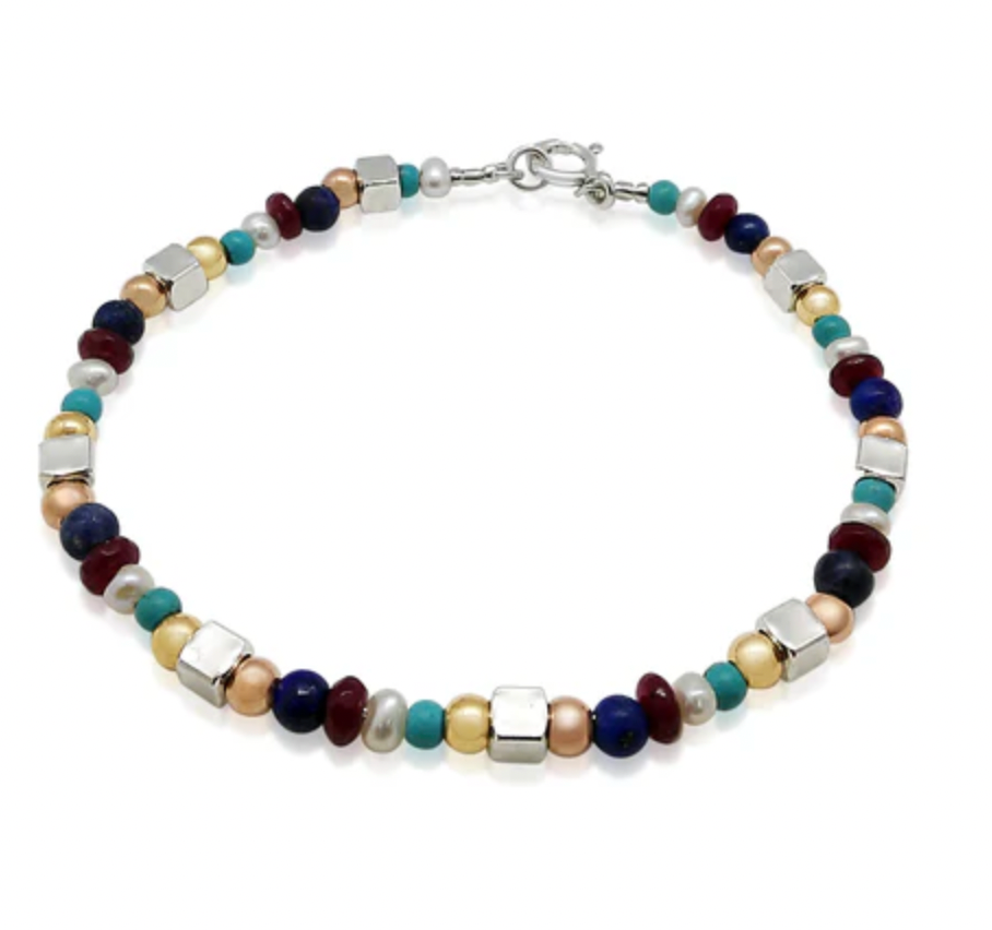 MULTI COLOURED STONE BRACELET WITH PEARLS