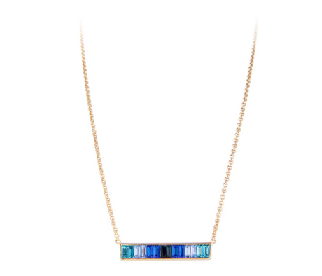 BLUE GREEN OMBRE BAR NECKLACE - GOLD