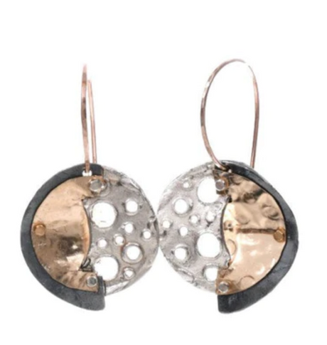 EARRINGS 9CT GOLD FILLED AND SILVER ROUND CUT OUT DETAIL