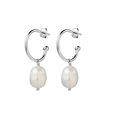 HOOPS WITH LARGE PEARL DROP - SILVER