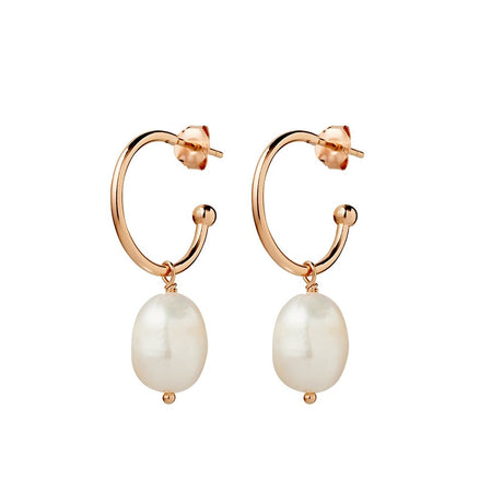 HOOPS WITH LARGE PEARL DROP - ROSE