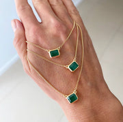 GREEN AGATE DECO NECKLACE - GOLD