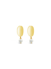 CURVED PEARL EARRINGS, GOLD