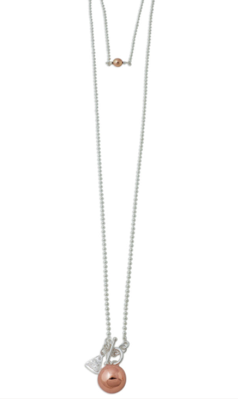TWO TONE ROSE CHIME BALL NECKLACE