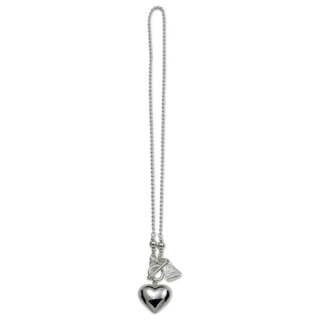 SILVER BALL CHAIN PUFFY HEART NECKLACE