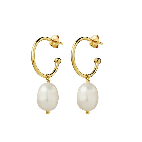HOOPS WITH LARGE PEARL DROP - YELLOW GOLD