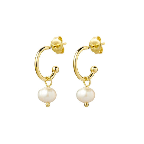 MINI HOOPS WITH PEARL DROP - GOLD
